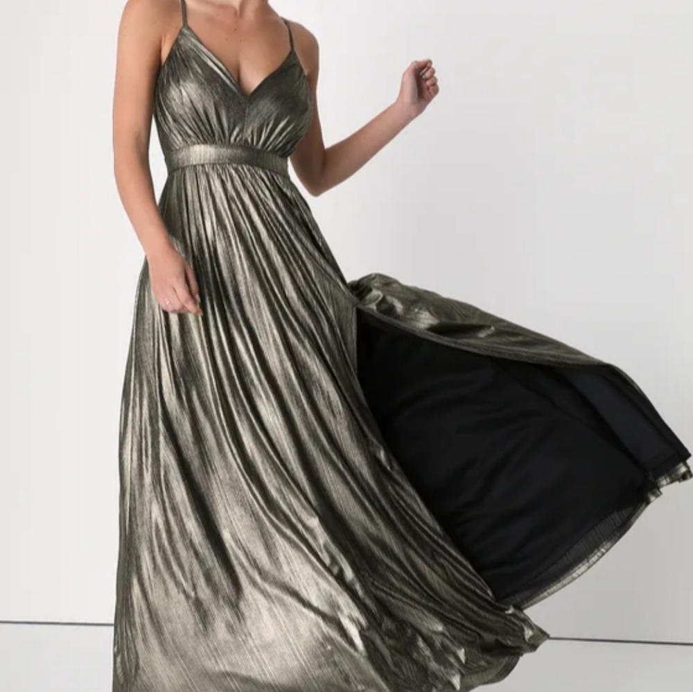 Beyond Exquisite Gold Metallic Lurex Maxi Dress - Picture 6 of 6